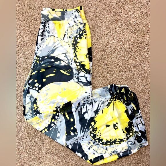 Cato NWOT Wide leg high waisted chiffon lined Yellow, Black Abstract Print Pants - Picture 1 of 16
